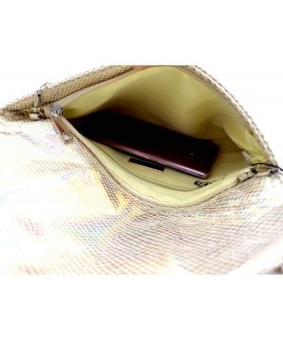 Snake Print Leather Envelope Clutch Purse with Crossbody Chain Strap Envelope Style [Regular] - Reflective Gold $17.08 Clutches