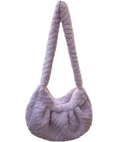 Fluffy Hobo Shoulder Bag for Women Plush Cloud Crescent Bag Crossbody Dumpling Bag for Work Travel Purple $11.33 Hobo Bags