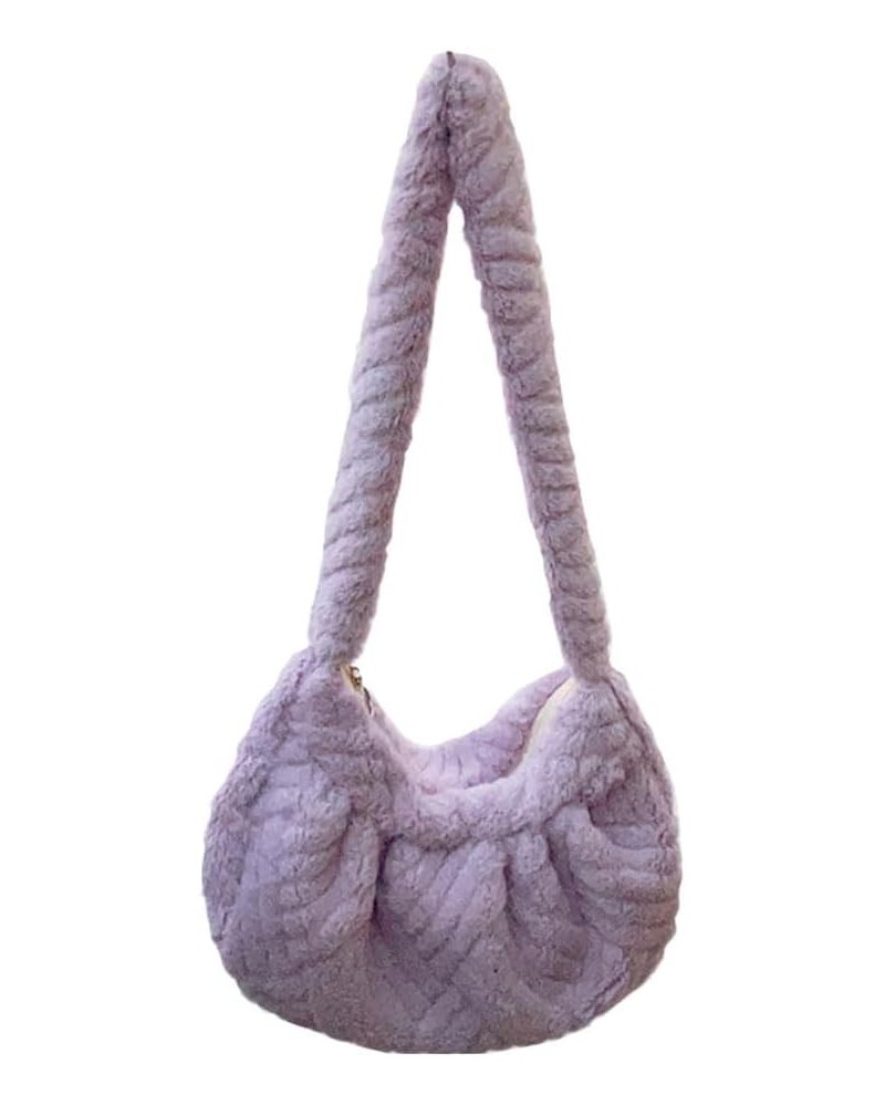 Fluffy Hobo Shoulder Bag for Women Plush Cloud Crescent Bag Crossbody Dumpling Bag for Work Travel Purple $11.33 Hobo Bags