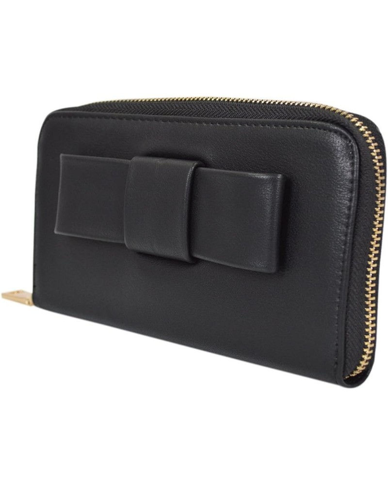 Women's Bow Front PU Leather Zip Around Wallet, Black Black $8.85 Wallets