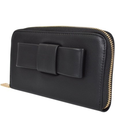 Women's Bow Front PU Leather Zip Around Wallet, Black Black $8.85 Wallets