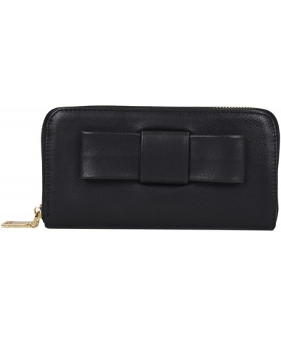 Women's Bow Front PU Leather Zip Around Wallet, Black Black $8.85 Wallets