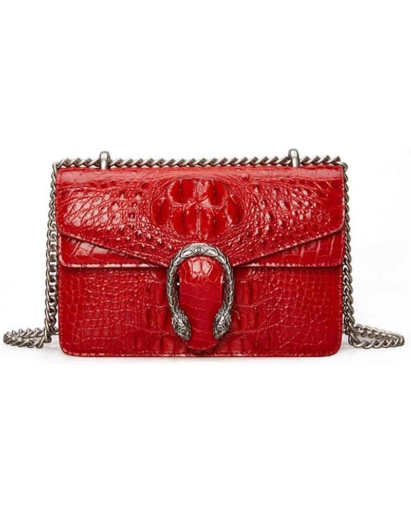 Genuine Crocodile Leather Bag For Women Crocodile Ladies Chain Bag Portable Small Square Crossbody Bag Gifts for Ladies Red $...