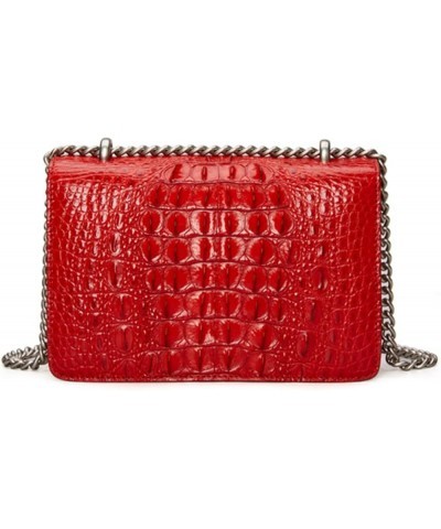 Genuine Crocodile Leather Bag For Women Crocodile Ladies Chain Bag Portable Small Square Crossbody Bag Gifts for Ladies Red $...