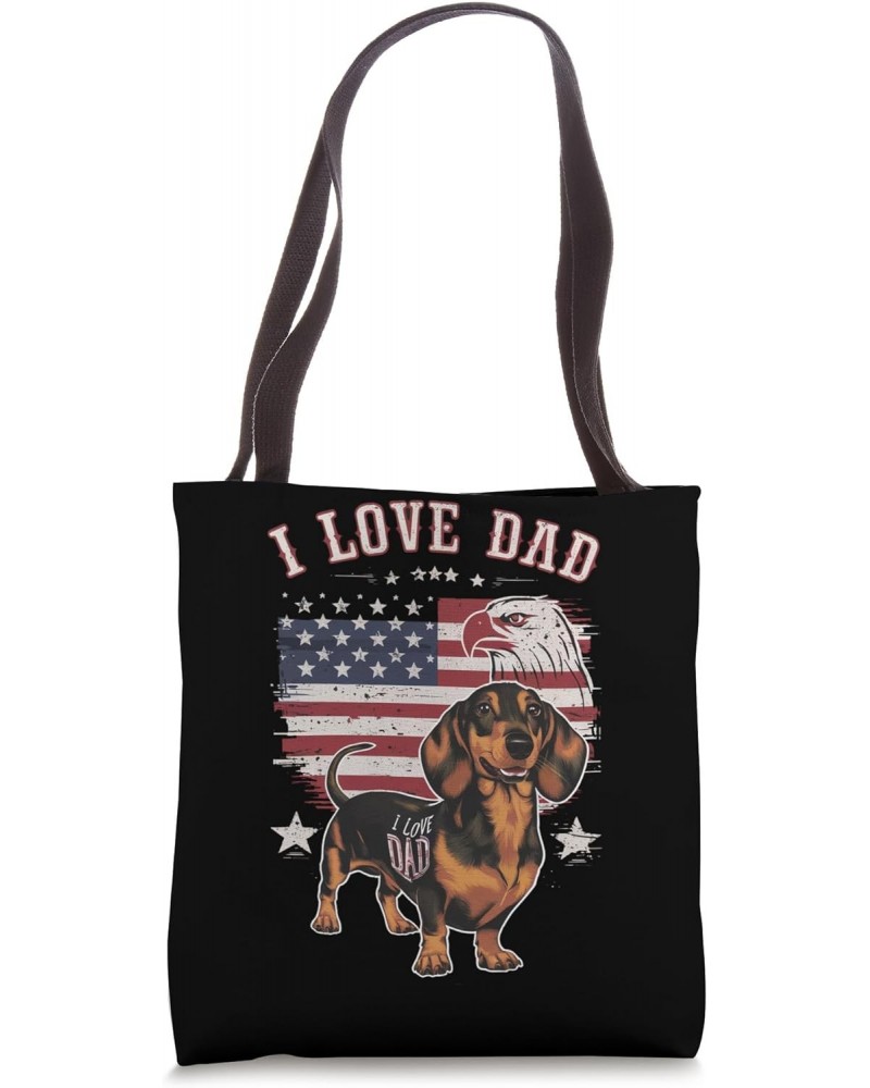 Funny Dachshund Tattoo I Love Dad Fathers Day patriotic Tote Bag $11.52 Totes