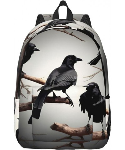 Black Crow Birds On A Branch Print Casual Double Shoulder Daypack,Anti-Theft Travel Canvas Backpack For Men And Women Black S...