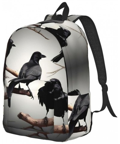 Black Crow Birds On A Branch Print Casual Double Shoulder Daypack,Anti-Theft Travel Canvas Backpack For Men And Women Black S...