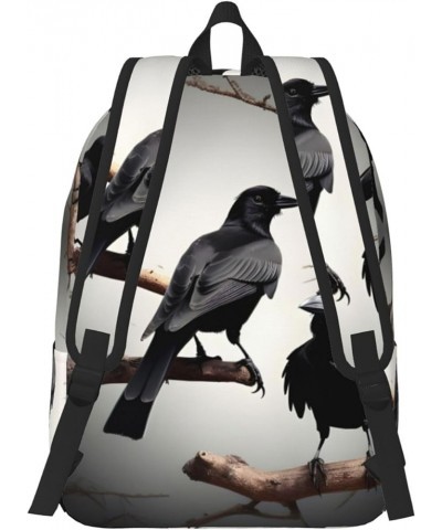 Black Crow Birds On A Branch Print Casual Double Shoulder Daypack,Anti-Theft Travel Canvas Backpack For Men And Women Black S...