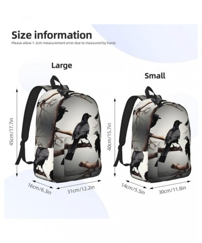 Black Crow Birds On A Branch Print Casual Double Shoulder Daypack,Anti-Theft Travel Canvas Backpack For Men And Women Black S...