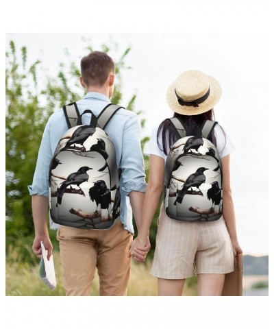 Black Crow Birds On A Branch Print Casual Double Shoulder Daypack,Anti-Theft Travel Canvas Backpack For Men And Women Black S...