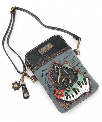 Piano Cellphone Crossbody Handbag - Convertible Strap, Indigo, 5" x 7.5" x 1" (Handbag + Metal Clef Key-fob) Handbag + Piano ...