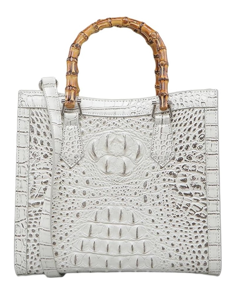 Crocodile Pattern Leather Women's Bag Bamboo Top-Handle Satchel Handbags Portable Tote Bag Shoulder Messenger Bags White $34....