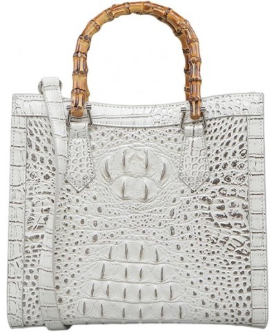 Crocodile Pattern Leather Women's Bag Bamboo Top-Handle Satchel Handbags Portable Tote Bag Shoulder Messenger Bags White $34....