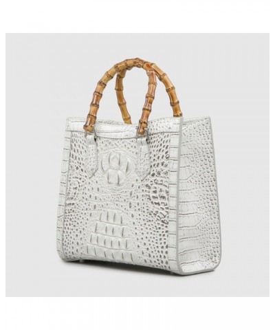 Crocodile Pattern Leather Women's Bag Bamboo Top-Handle Satchel Handbags Portable Tote Bag Shoulder Messenger Bags White $34....