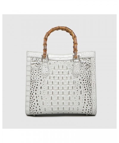 Crocodile Pattern Leather Women's Bag Bamboo Top-Handle Satchel Handbags Portable Tote Bag Shoulder Messenger Bags White $34....