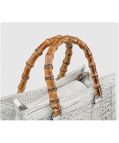 Crocodile Pattern Leather Women's Bag Bamboo Top-Handle Satchel Handbags Portable Tote Bag Shoulder Messenger Bags White $34....