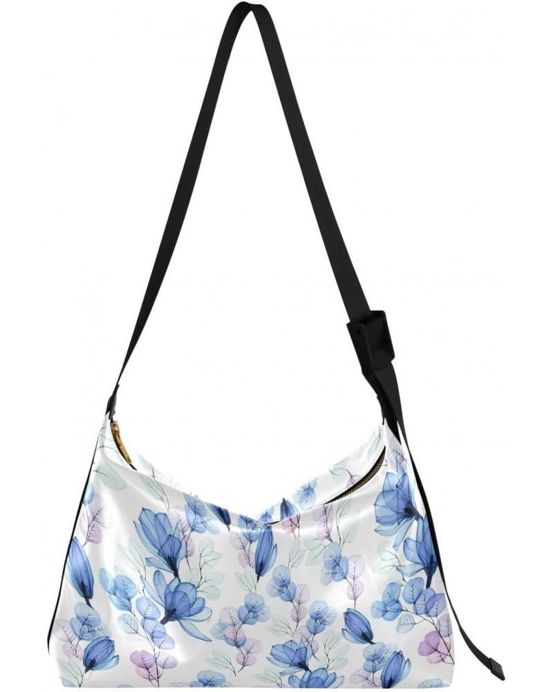 Transparent Blue Magnolia Eucalyptus Leaves Men Travel Crossbody Bags Leather Womens Crossbody Sling Bag Side Bag $16.17 Hobo...