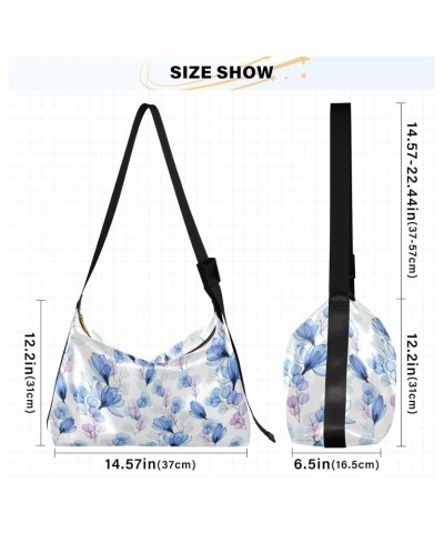 Transparent Blue Magnolia Eucalyptus Leaves Men Travel Crossbody Bags Leather Womens Crossbody Sling Bag Side Bag $16.17 Hobo...