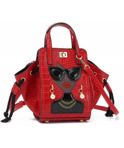 Novelty Purses for Women Unique Top Handle Satchel Handbag 3D Fun Lady Face Bucket Tote Bag Crossbody Shoulder Bag Red $12.29...