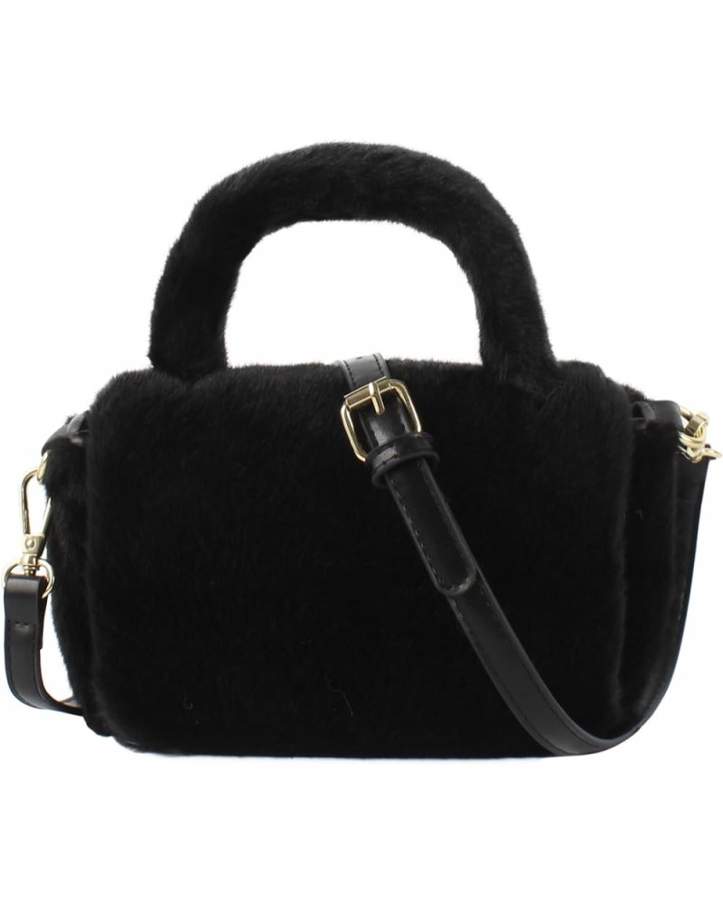 Small Top Handle Bag for Women Soft Winter Fluffy Plush Shoulder Crossbody Purse Lightweight Satchel B-black $20.51 Satchels