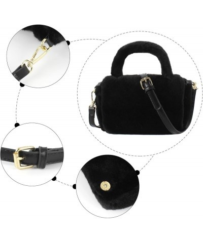 Small Top Handle Bag for Women Soft Winter Fluffy Plush Shoulder Crossbody Purse Lightweight Satchel B-black $20.51 Satchels