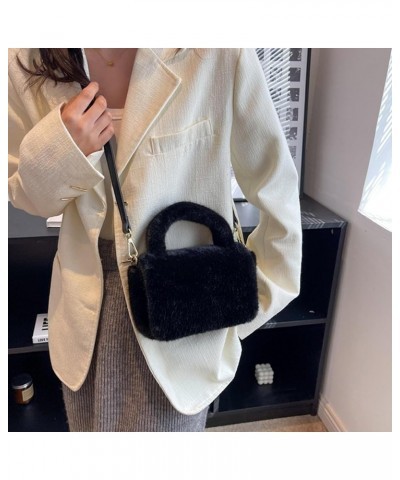 Small Top Handle Bag for Women Soft Winter Fluffy Plush Shoulder Crossbody Purse Lightweight Satchel B-black $20.51 Satchels