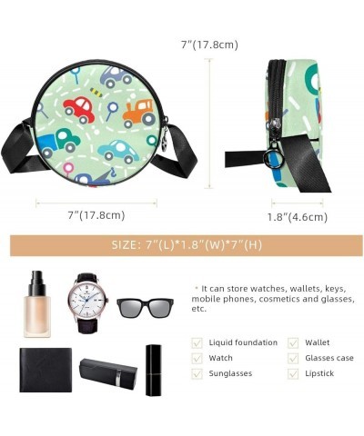 Bike Airplane And Mechanical Cars Crossbody Bag for Women Teen Girls Round Canvas Shoulder Bag Purse Tote Handbag Bag Multi09...