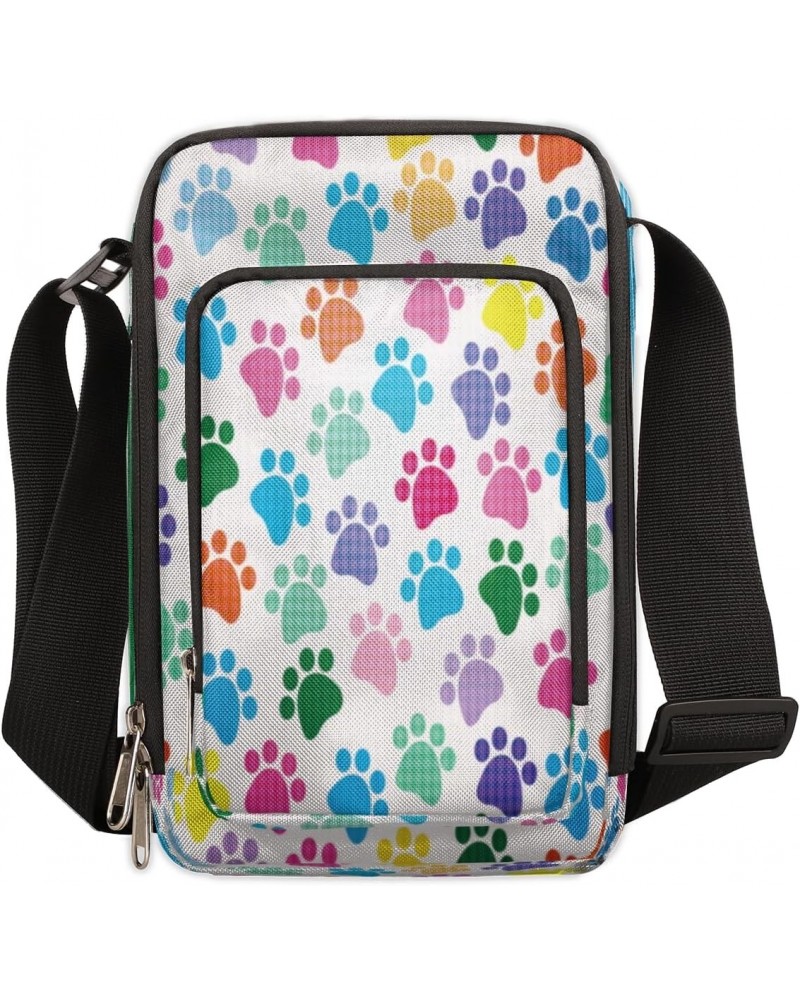 Paw Print Cross Body Bags Trendy Cross Body Cell Phone Purse Wallet Colorful Shoulder Bag Small Travel Crossbody Bag with Adj...