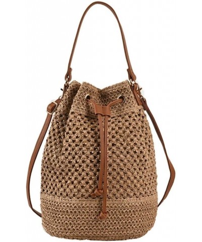 Straw Purse Crossbody Bucket Bags Woven Drawstring Shoulder Purses Straw Beach Bag for Women Khaki $14.40 Shoulder Bags