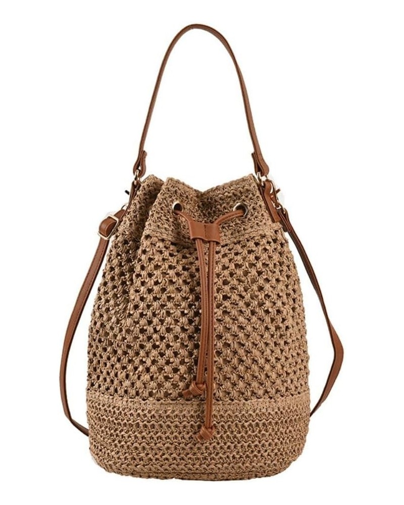 Straw Purse Crossbody Bucket Bags Woven Drawstring Shoulder Purses Straw Beach Bag for Women Khaki $14.40 Shoulder Bags