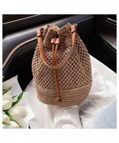 Straw Purse Crossbody Bucket Bags Woven Drawstring Shoulder Purses Straw Beach Bag for Women Khaki $14.40 Shoulder Bags