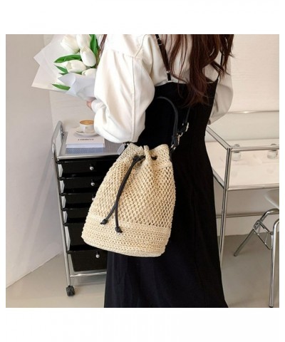 Straw Purse Crossbody Bucket Bags Woven Drawstring Shoulder Purses Straw Beach Bag for Women Khaki $14.40 Shoulder Bags