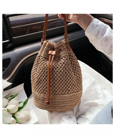 Straw Purse Crossbody Bucket Bags Woven Drawstring Shoulder Purses Straw Beach Bag for Women Khaki $14.40 Shoulder Bags