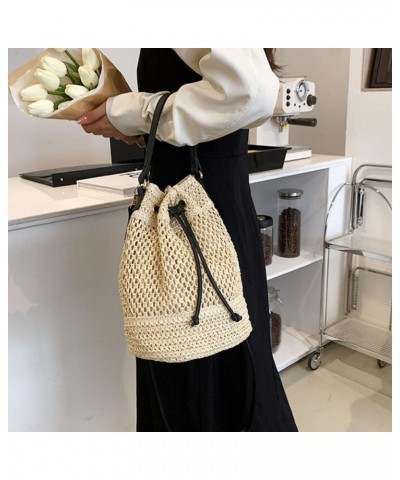 Straw Purse Crossbody Bucket Bags Woven Drawstring Shoulder Purses Straw Beach Bag for Women Khaki $14.40 Shoulder Bags