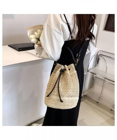 Straw Purse Crossbody Bucket Bags Woven Drawstring Shoulder Purses Straw Beach Bag for Women Khaki $14.40 Shoulder Bags