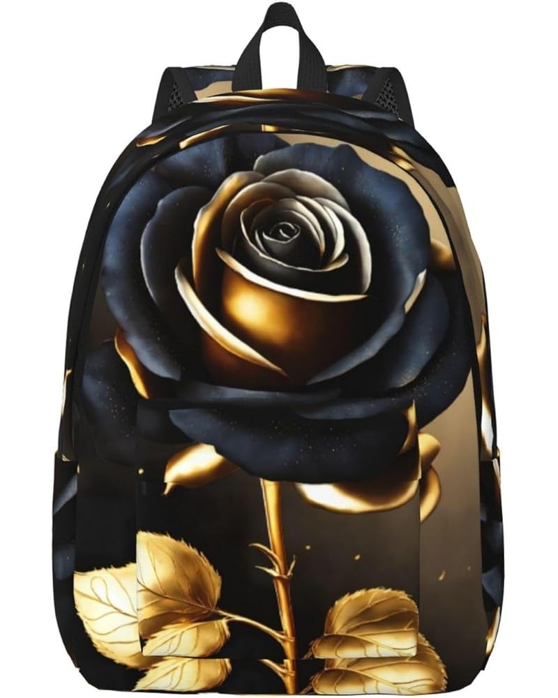 Black And Gold Flowers Print Casual Double Shoulder Daypack,Anti-Theft Travel Canvas Backpack For Men And Women Black Medium ...