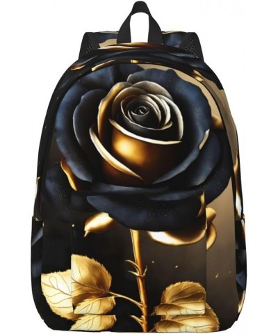 Black And Gold Flowers Print Casual Double Shoulder Daypack,Anti-Theft Travel Canvas Backpack For Men And Women Black Medium ...