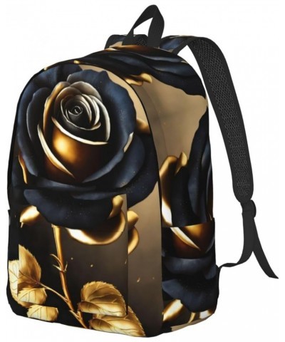 Black And Gold Flowers Print Casual Double Shoulder Daypack,Anti-Theft Travel Canvas Backpack For Men And Women Black Medium ...