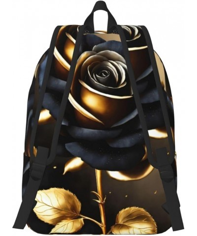 Black And Gold Flowers Print Casual Double Shoulder Daypack,Anti-Theft Travel Canvas Backpack For Men And Women Black Medium ...