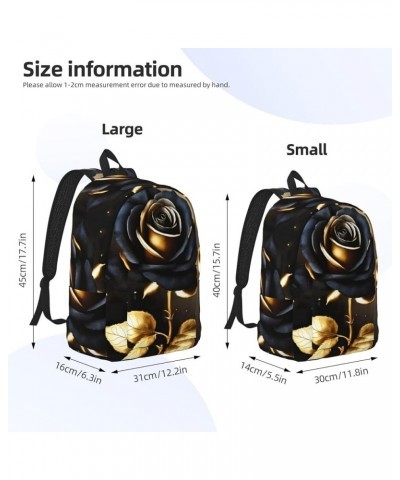 Black And Gold Flowers Print Casual Double Shoulder Daypack,Anti-Theft Travel Canvas Backpack For Men And Women Black Medium ...