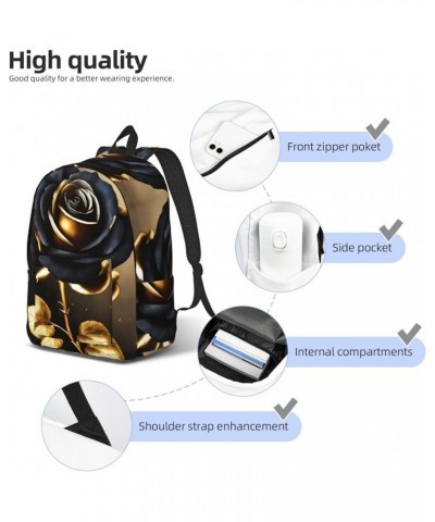 Black And Gold Flowers Print Casual Double Shoulder Daypack,Anti-Theft Travel Canvas Backpack For Men And Women Black Medium ...