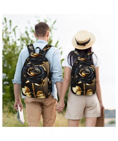 Black And Gold Flowers Print Casual Double Shoulder Daypack,Anti-Theft Travel Canvas Backpack For Men And Women Black Medium ...