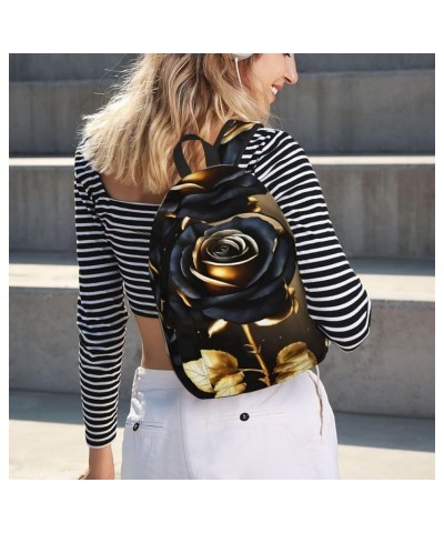 Black And Gold Flowers Print Casual Double Shoulder Daypack,Anti-Theft Travel Canvas Backpack For Men And Women Black Medium ...