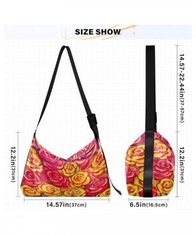 Vintage Rose Flower Hobo Crossbody Bags for Women Leather Large Shoulder Bag Cross Body Oil Painting Trendy Womens Tote Bags ...