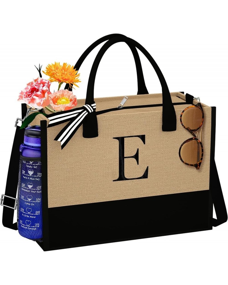 Jute Initial Tote Bag Burlap Beach Bag Personalized Birthday Gifts for Women Teacher Mom Bridal Bridesmaid Gifts E $10.78 Totes