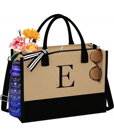 Jute Initial Tote Bag Burlap Beach Bag Personalized Birthday Gifts for Women Teacher Mom Bridal Bridesmaid Gifts E $10.78 Totes