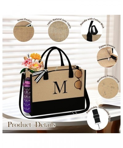 Jute Initial Tote Bag Burlap Beach Bag Personalized Birthday Gifts for Women Teacher Mom Bridal Bridesmaid Gifts E $10.78 Totes