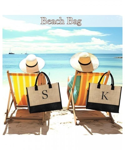 Jute Initial Tote Bag Burlap Beach Bag Personalized Birthday Gifts for Women Teacher Mom Bridal Bridesmaid Gifts E $10.78 Totes