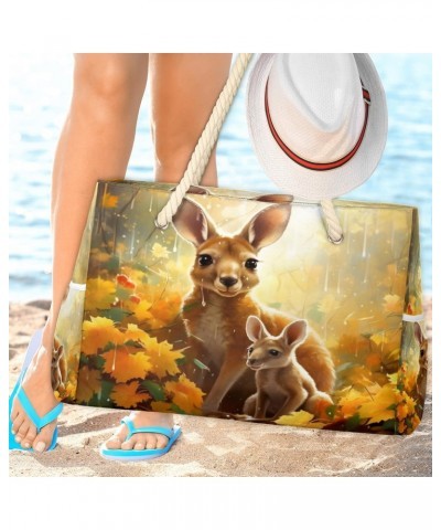 Deer Autumns Leaves Beach Bags for Women Large Tote Bag with Zipper and Pockets Waterproof Sandproof Accessories Swim Pool Ba...