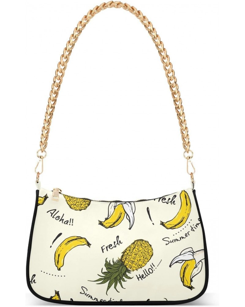 Drawn Fashion Aloha Pineapple Banana Shoulder Bags for Women Small Handbags Mini Clutch Purse $16.19 Clutches